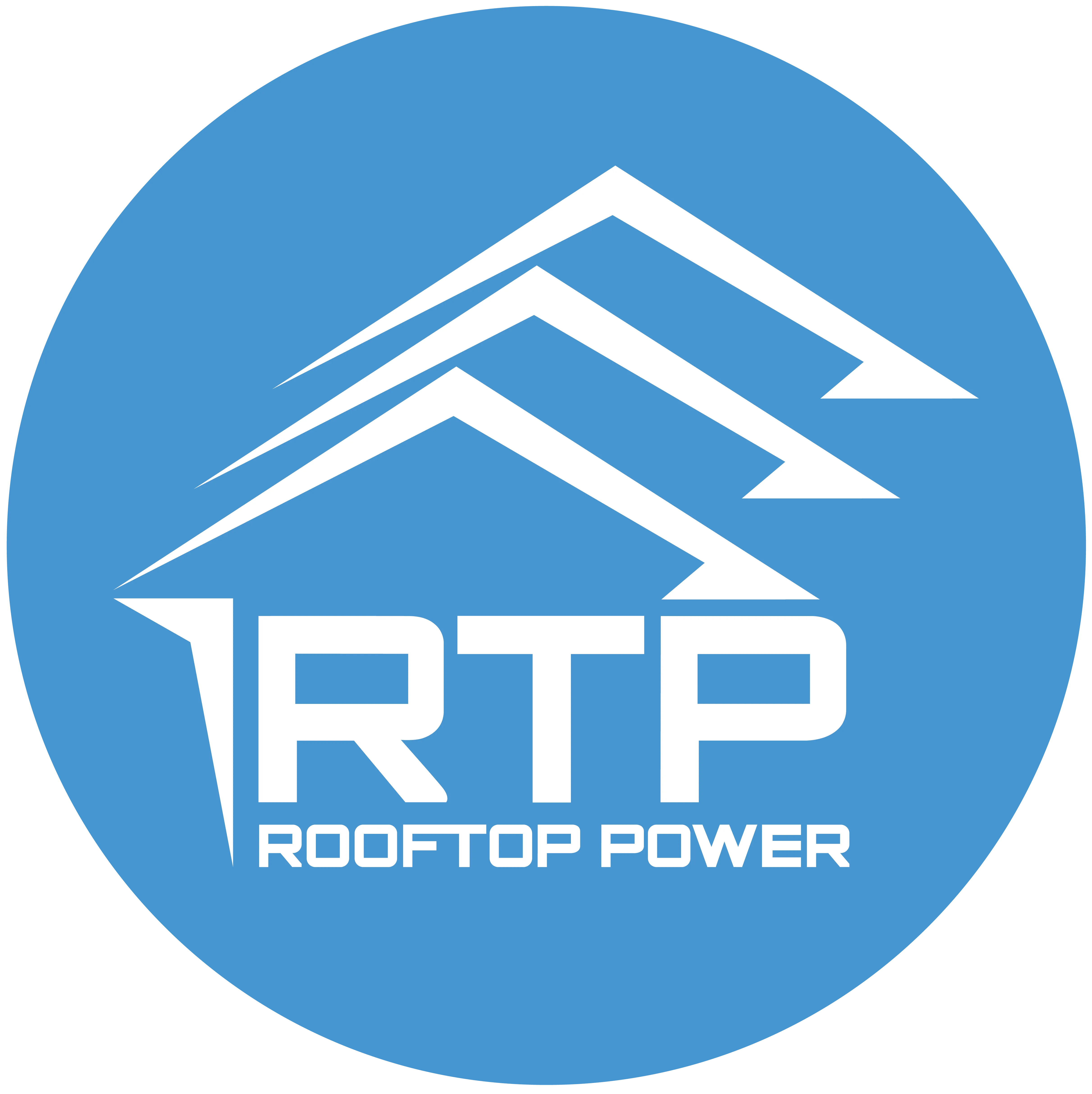 Rooftop Power Co. logo: blue circle with house and arrow design and RTP branding.