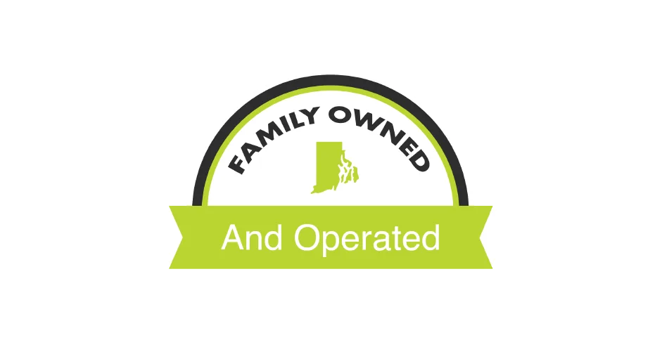 Rooftop Power Co. family owned and operated logo with Rhode Island outline.