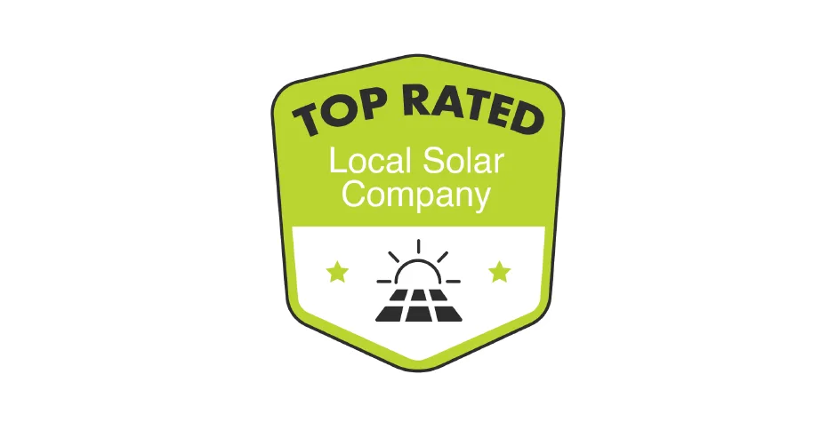 Top Rated Local Solar Company with sun and solar panel graphic