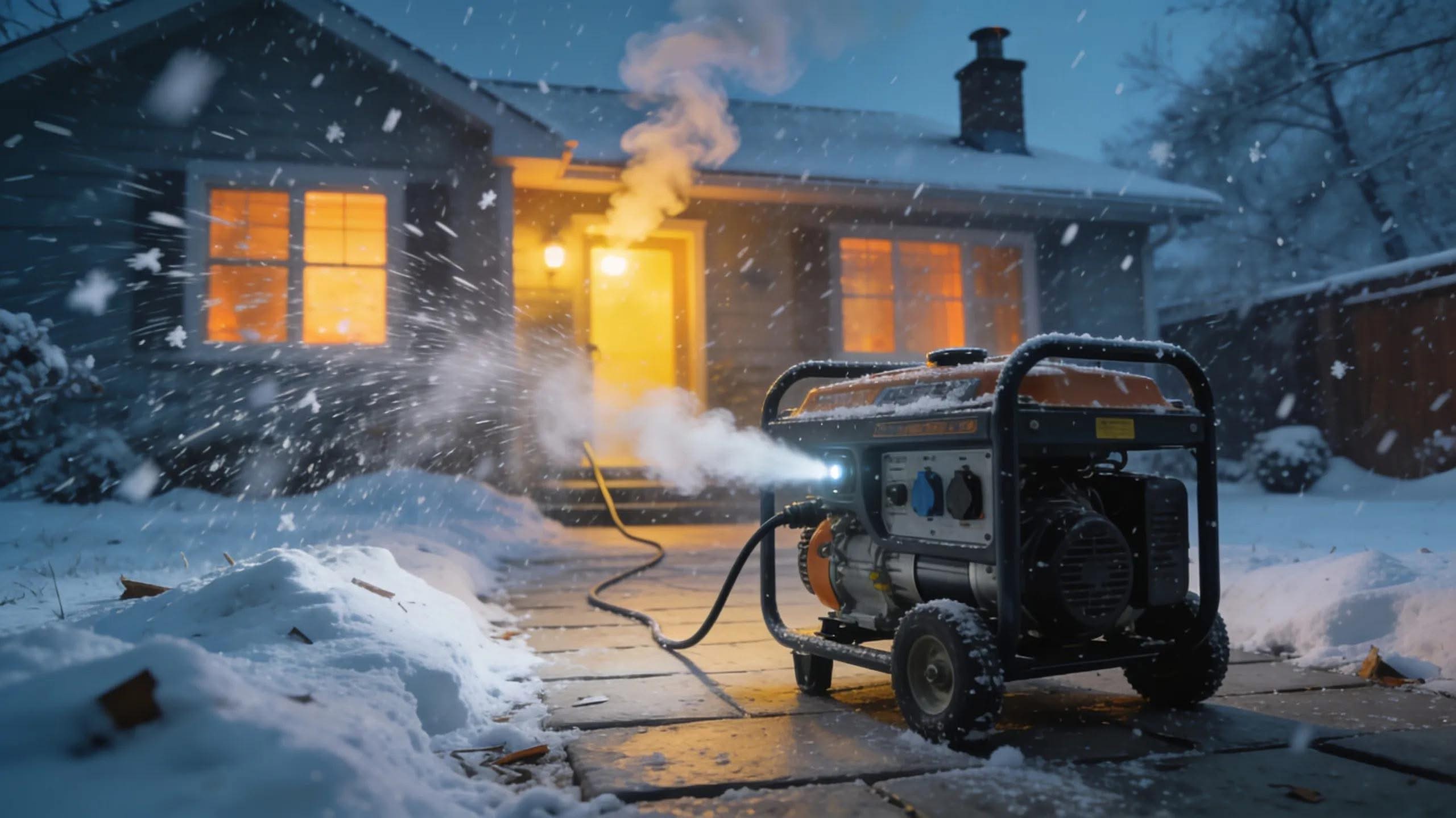 Generator providing backup power during a winter storm in New England