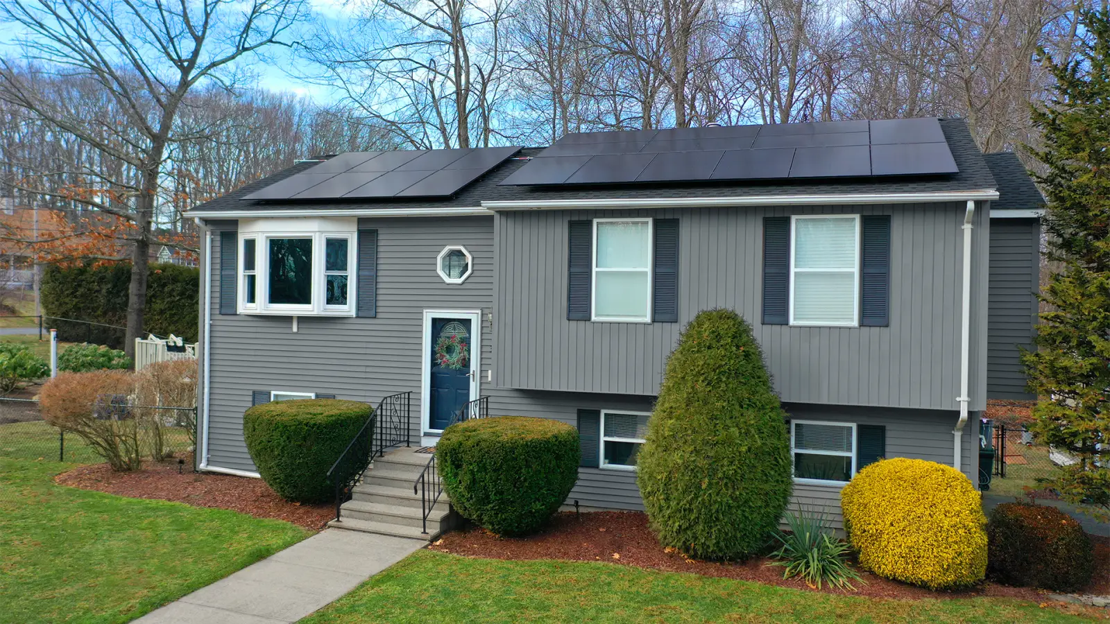 Close view of a Rooftop Power solar installation on a New England roof