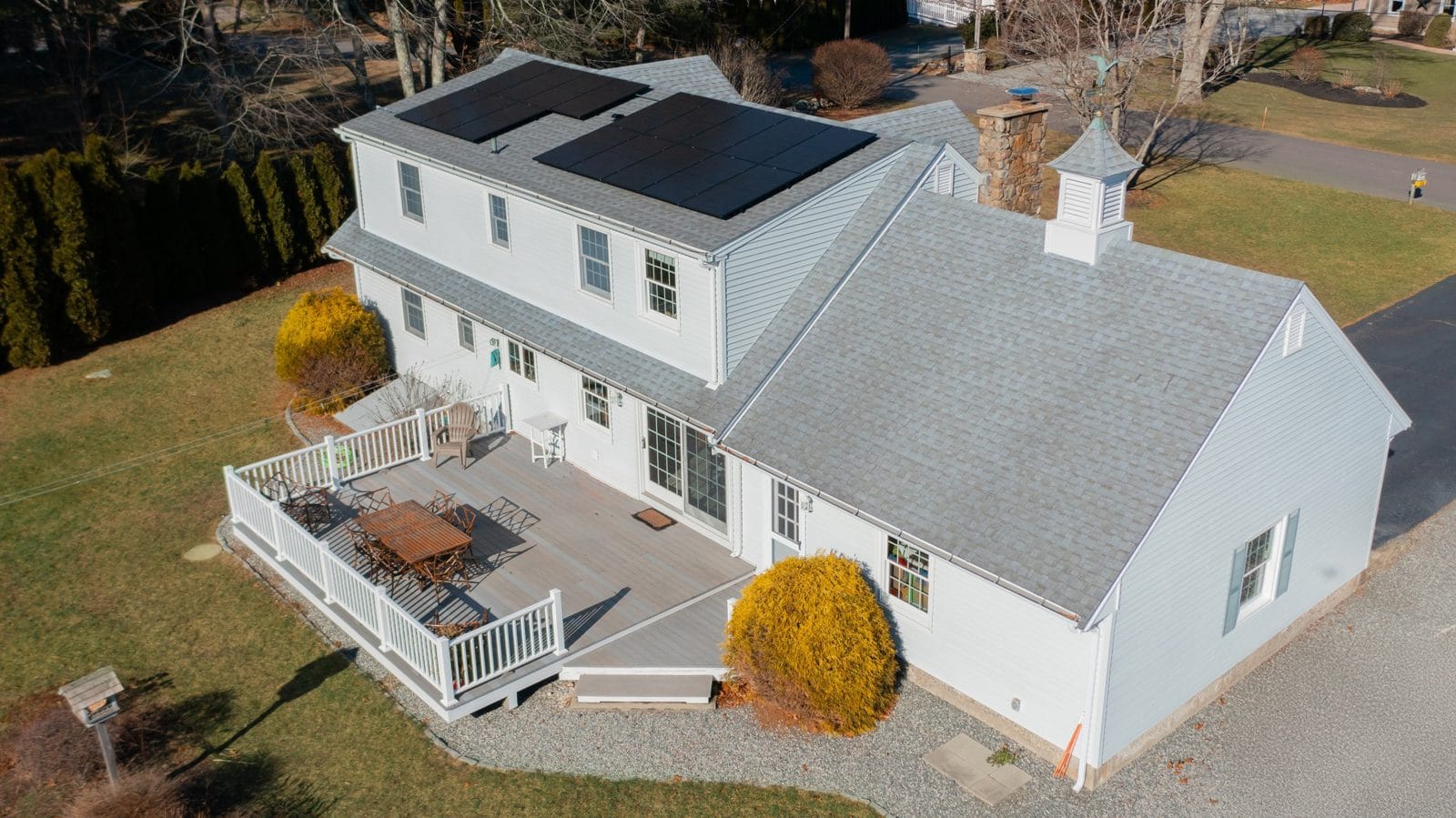 Rooftop Power solar panel installation on Westerly, Rhode Island home with coastal architecture.